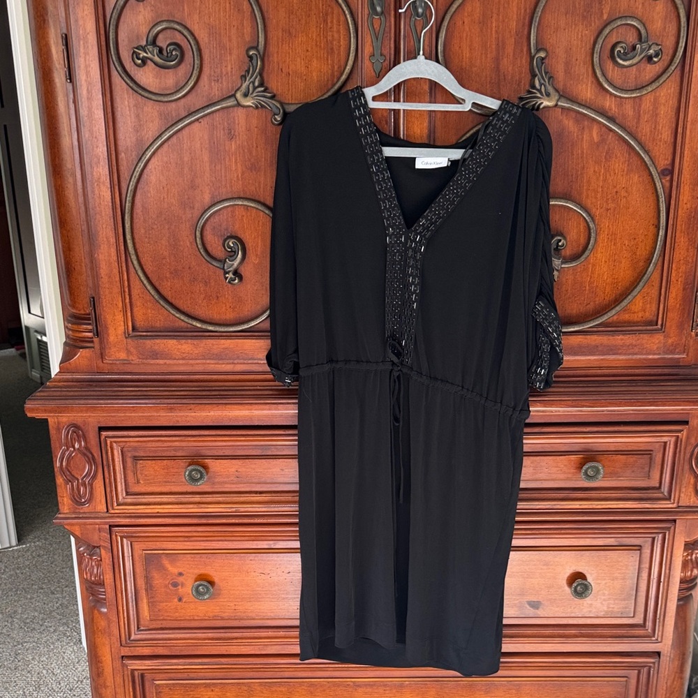 Calvin Klein Black Dress with Textured Trim